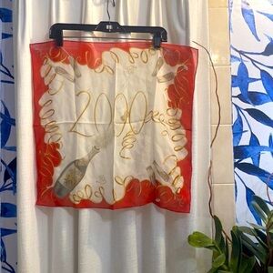 Vintage 100% Silk Liz Claiborne 2000 Happy New Year Scarf Size 20” x 20”